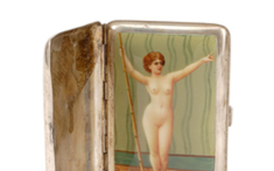 A Continental silver and enamel cigarette case with hidden erotic panel