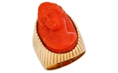 A coral cameo ring