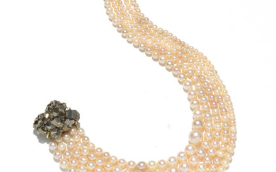 A cultured pearl necklace with a pyrite clasp,, by Grima, 1970