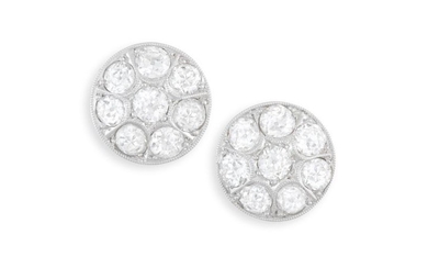 A PAIR OF DIAMOND EARRINGSEach round shaped plaque…