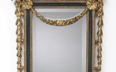 Empire style beveled mirror w/ putti & foliate swags
