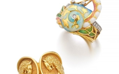 ENAMEL AND DIAMOND RING AND A GOLD RING | MASRIERA