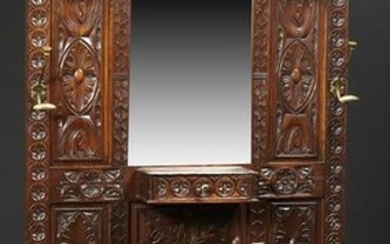 French Provincial Highly Carved Oak Hall Stand, late