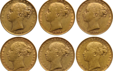 Great Britain, Victoria, Gold Sovereigns (6)