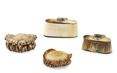 GROUP OF FOUR HORN AND ANTLER SNUFF BOXES 19TH...