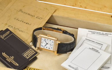 JAEGER-LECOULTRE. A FINE AND RARE 18K PINK GOLD LIMITED SERIES REVERSIBLE WRISTWATCH WITH DATE, POWER RESERVE, ORIGINAL CERTIFICATES AND BOX, SIGNED JAEGER-LECOULTRE, REVERSO 1931-1991, LIMITED SERIES 133/500, REF. 270.2.64, MOVEMENT NO. 2’559’065,...