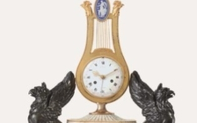 A LOUIS XVI ORMOLU, PATINATED BRONZE, POLYCHROME-PAINTED AND WHITE MARBLE CLOCK, CIRCA 1785