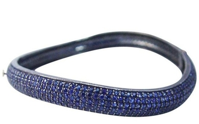 Natural Sapphire Bangle Bracelet 14K Yellow Gold and