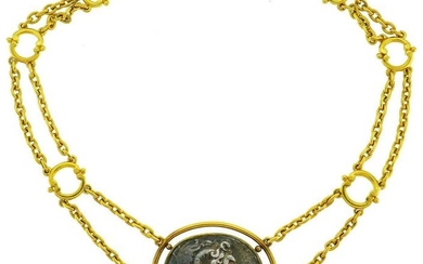 Oro Amarillo 22k Collar Colgante de moneda griega