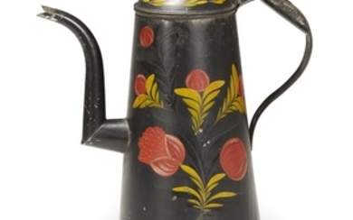 Painted and decorated tinware coffeepot Pennsylvania, 19th century H:...