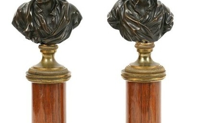 Pr. 18/19th C. Bronze & Hardwood Busts