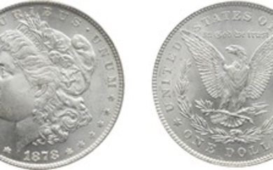 Silver Dollar, 1878, 7 over 8 Tail Feathers (weak), PCGS MS 65 CAC