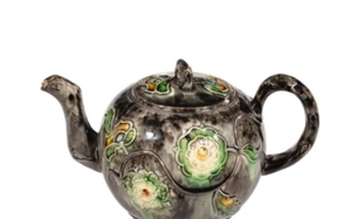 A Staffordshire globular creamware teapot and cover