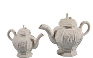 A Staffordshire saltglazed stoneware cast octagonal section teapot and cover of Thomas Wedgwood IV type