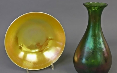 Steuben Type Bowl and Art Glass Vase