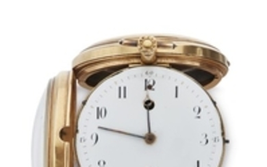 A Swiss gold openface quarter repeating clockwatch, retailed by Chaudron, Philadelphia, circa 1801