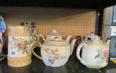 Three Victorian Carlton Ware teapots, Sadler teapot and two Carlton Ware jugs