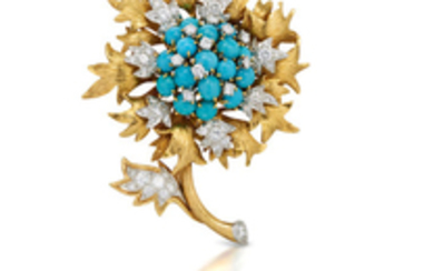 A turquoise and diamond brooch,, David Webb