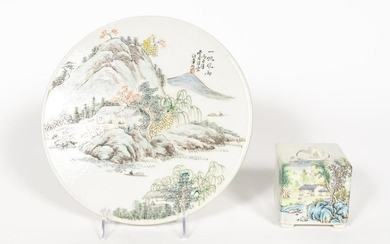 Two Chinese Porcelain Landscape Items