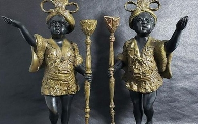 Pr Bronze Blackamoor Figural Candle Hldr