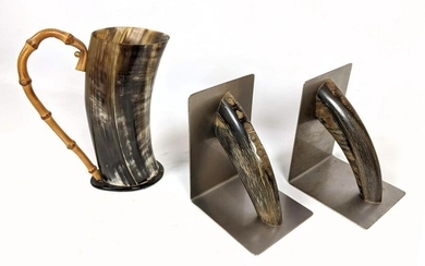 3pcs Carl Aubock Style Horn Table Wares. Bookends and