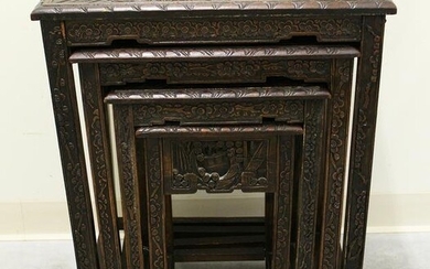 (4) CARVED CHINESE NESTING TABLES