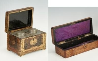 4 Wooden Boxes, incl. Chinoiserie Tea Caddy &