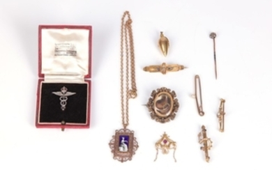 A collection of antique jewellery, comprising a hairwork...