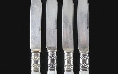 4pc American Cutlery Co Mother of Pearl Handled Fruit knives Sterling Collar
