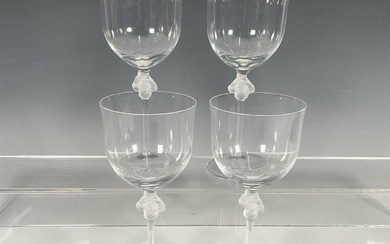 4pc Lalique Crystal Water Goblets, Roxane Pattern