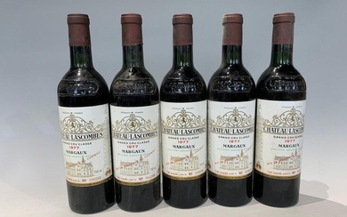 5 Bottles Château Lascombes 1977 - Margaux 2nd GCC - N: 4 to 5 cm - Original wooden case