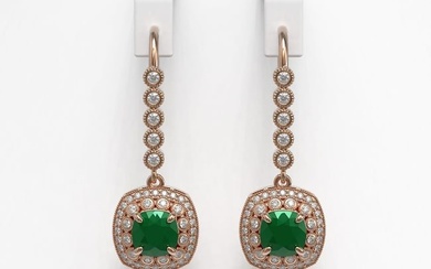 5.1 ctw Certified Emerald & Diamond Victorian Earrings 14K Rose Gold