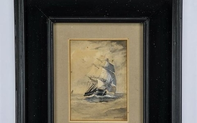 Gourdon Grant framed gouache of clipper ship, 16"h