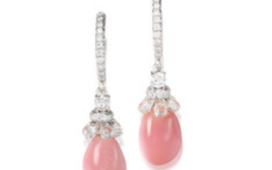 A Pair of Conch Pearl and Diamond Earrings