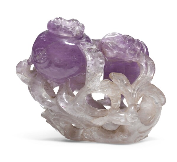 A LARGE AMETHYST 'SANDUO' CARVING QING DYNASTY, 19TH CENTURY