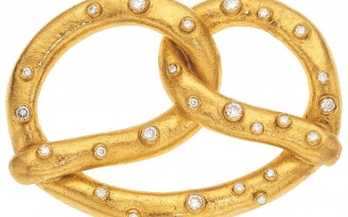 55038: Diamond, Gold Brooch, Yossi Harari The pretzel