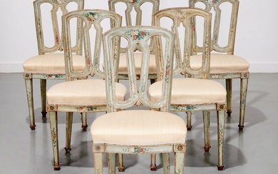 (6) Italian Neoclassical polychrome side chairs