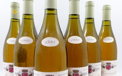 6 bouteilles MEURSAULT 1998 1er cru les Narvaux. Yves Boyer Martenot (étiquettes léger tachées, déchirées)