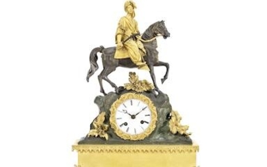 A mid 19th century French gilt and patinated bronze orientalist figural mantel clock