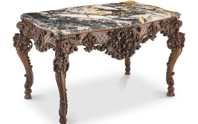 61038: A French Provincial Carved Center Table with Mar