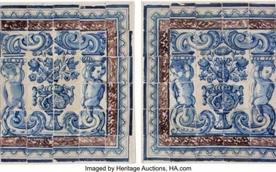 61038: A Pair of Portuguese Azulejo Tile Panels, early