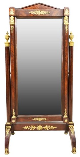 FRENCH EMPIRE STYLE BRONZE-MOUNTED CHEVAL MIRROR