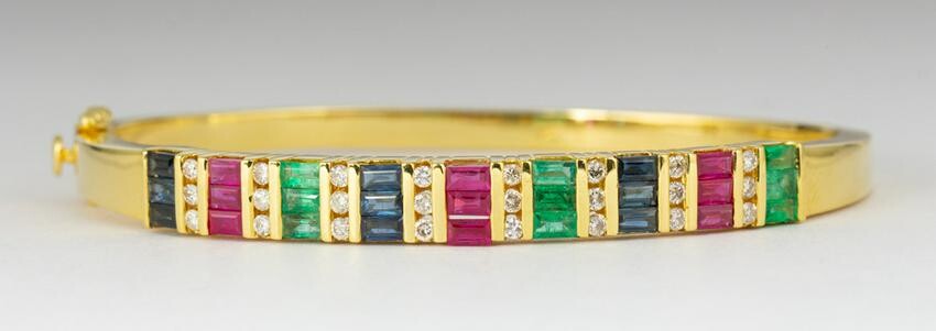 Multi-stone, diamond, 14k yellow gold bracelet