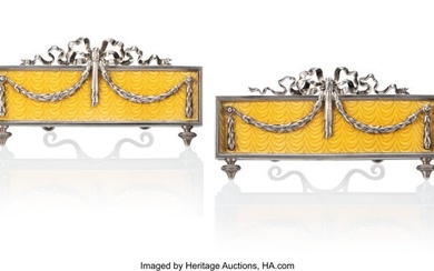 82038: A Pair of Fabergé Yellow Guilloché Enameled Si