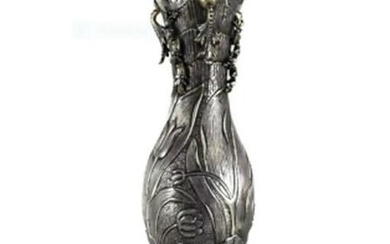 900 Silver Niello Footed Vase, Art Nouveau