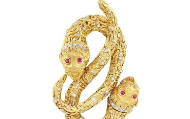 Gold, Diamond and Ruby Chimera Clip-Brooch, Ilias Lalaounis