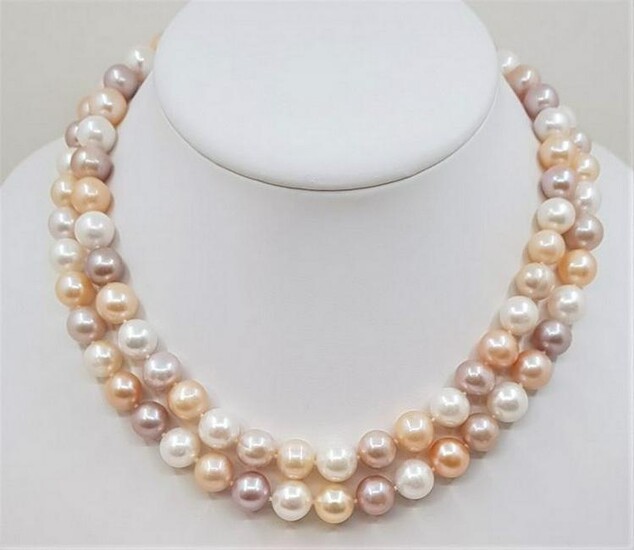 925 Silver - 10x11mm Multi Color Pearls - Long Necklace