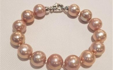 925 Silver - 11x13mm Pink Edison Pearls - Bracelet