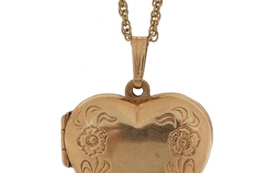 9ct gold floral engraved love heart locket on a 9ct gold nec...