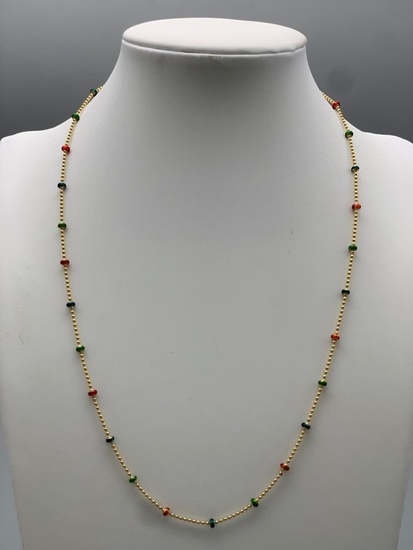 A 14 K yellow gold chain necklace with enamelled...